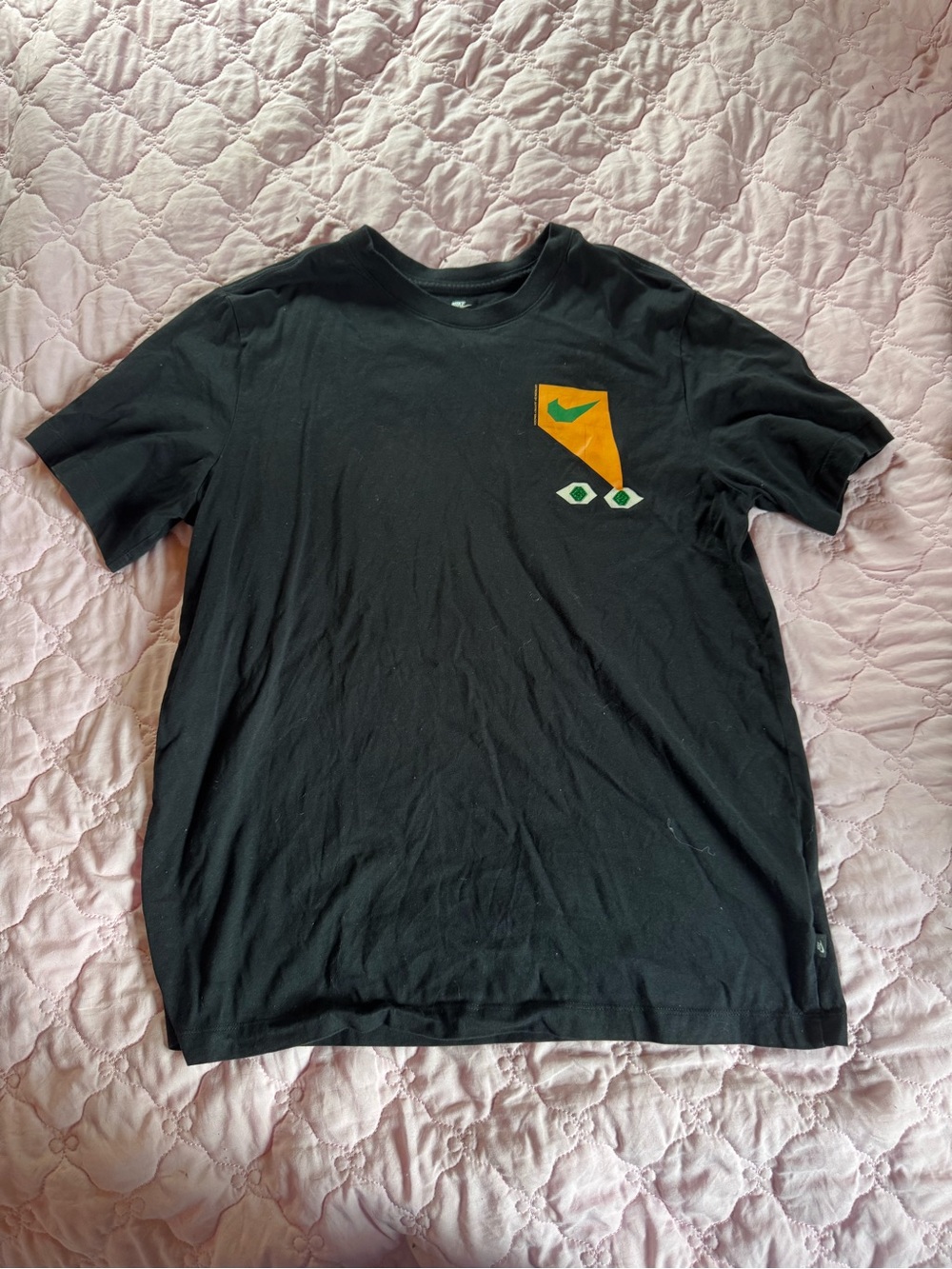 Nike Black Tee with Orange Shield and Green Accents